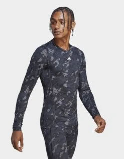 Adidas T-shirt D'entraînement à Manches Longues Imprimé Intégral Techfit